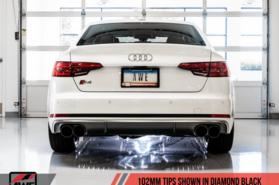 AWE Tuning Audi B9 S4 SwitchPath Exhaust - Non-Resonated (Black 102mm Tips) - Mufflers & Tips