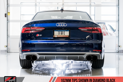 AWE Tuning Audi B9 S4 SwitchPath Exhaust - Non-Resonated (Black 102mm Tips) - Mufflers & Tips