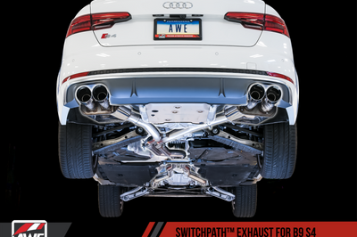 AWE Tuning Audi B9 S4 SwitchPath Exhaust - Non-Resonated (Black 102mm Tips) - Mufflers & Tips