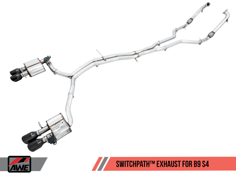 AWE Tuning Audi B9 S4 SwitchPath Exhaust - Non-Resonated (Black 102mm Tips) - Mufflers & Tips