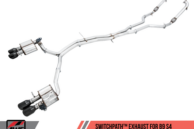 AWE Tuning Audi B9 S4 SwitchPath Exhaust - Non-Resonated (Black 102mm Tips) - Mufflers & Tips
