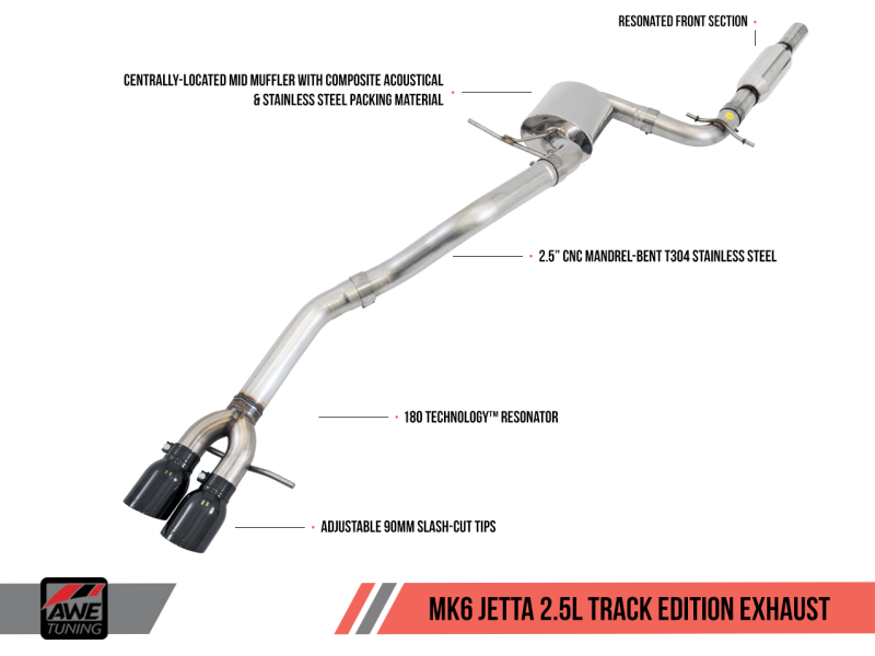 AWE Tuning Mk6 Jetta 2.5L Track Edition Exhaust - Diamond Black Tips - Mufflers &