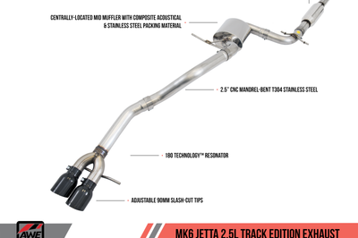 AWE Tuning Mk6 Jetta 2.5L Track Edition Exhaust - Diamond Black Tips - Mufflers &
