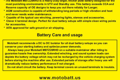 MOTOBATT Battery Mbtz26rhd Sealed Factory Activated - Batteries
