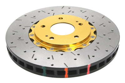 DBA 04-07 STi/2017 BRZ w/Perf. Pkg. 10 Hole Front Drilled/Slotted 5000 Series 2 Pc Rotor w/Gold Hat - Brakes Rotors &