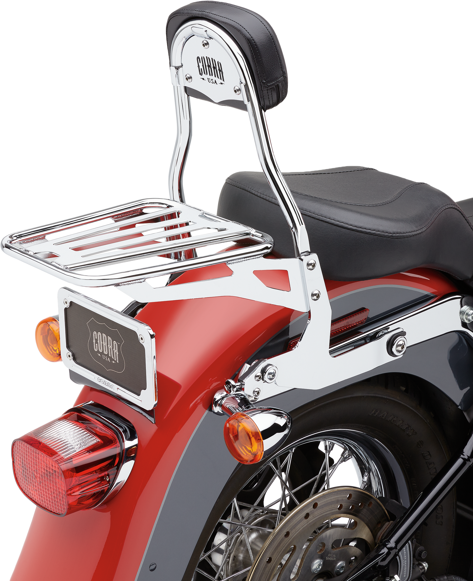 COBRA Detachable Backrest Round Chrome Softail 00 06