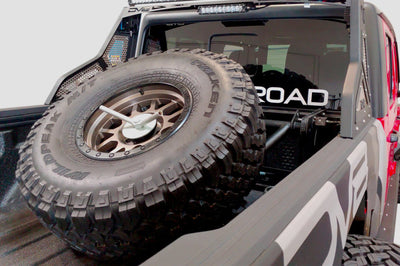 DV8 Offroad 2019 + Jeep Gladiator In-Bed Adjustable Tire Carrier - Roofs & Roof Accessories