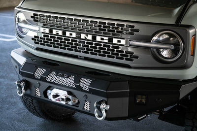 DV8 Offroad 2021+ Ford Bronco Front Bumper Winch Capable w/ Optional Bull Bar/Aux Light Opening - Bumpers Grilles &
