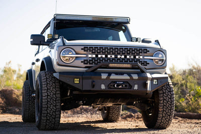DV8 Offroad 2021+ Ford Bronco Front Bumper Winch Capable w/ Optional Bull Bar/Aux Light Opening - Bumpers Grilles &