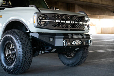DV8 Offroad 2021+ Ford Bronco Front Bumper Winch Capable w/ Optional Bull Bar/Aux Light Opening - Bumpers Grilles &