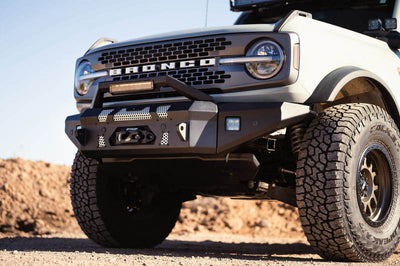 DV8 Offroad 2021+ Ford Bronco Front Bumper Winch Capable w/ Optional Bull Bar/Aux Light Opening - Bumpers Grilles &