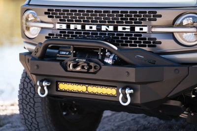 DV8 Offroad 2021+ Ford Bronco Modular Front Bumper Winch Capable w/ Auxiliary Light Mounts - Bumpers Grilles & Guards