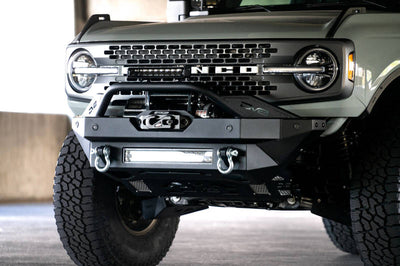 DV8 Offroad 2021+ Ford Bronco Modular Front Bumper Winch Capable w/ Auxiliary Light Mounts - Bumpers Grilles & Guards