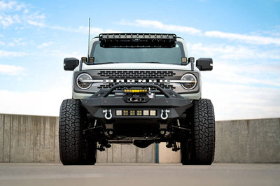DV8 Offroad 2021+ Ford Bronco Modular Front Bumper Winch Capable w/ Auxiliary Light Mounts - Bumpers Grilles & Guards