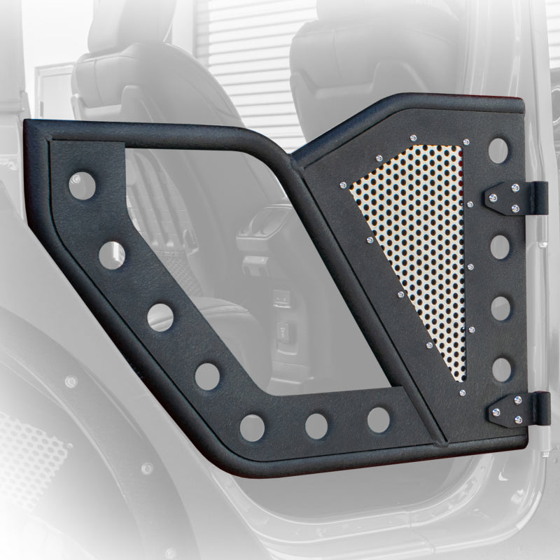 DV8 Offroad Jeep 18+ Wrangler JL / 20+ Gladiator JT Rear Rock Doors w/ Perforated Aluminum Mesh - Exterior Styling