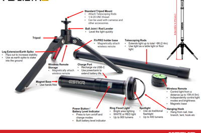 Stkr Fli-pro Telescoping Light 8’ With Removable Flashlight - Watercraft Collection
