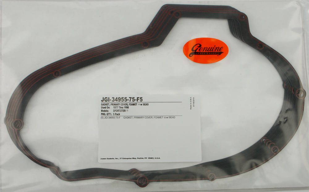 James Gaskets Gasket Primary Cover Xl Foam W Bead 5/pk 34955-75-f5 - Harddrive Products