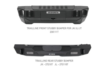 Go Rhino 07-20 Jeep Wrangler JL/JLU/JK/JKU/Gladiator JT Trailline Front Stubby Bumper - Bumpers Grilles & Guards