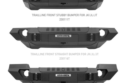Go Rhino 07-20 Jeep Wrangler JL/JLU/JK/JKU/Gladiator JT Trailline Front Stubby Bumper - Bumpers Grilles & Guards