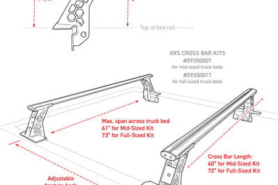 Go Rhino 15-22 Ford F-150 / 07-21 Toy. Tundra XRS Cross Bars Kit - Tex Blk (Attch Tonneau Cvr T-Trk) - Truck Bed