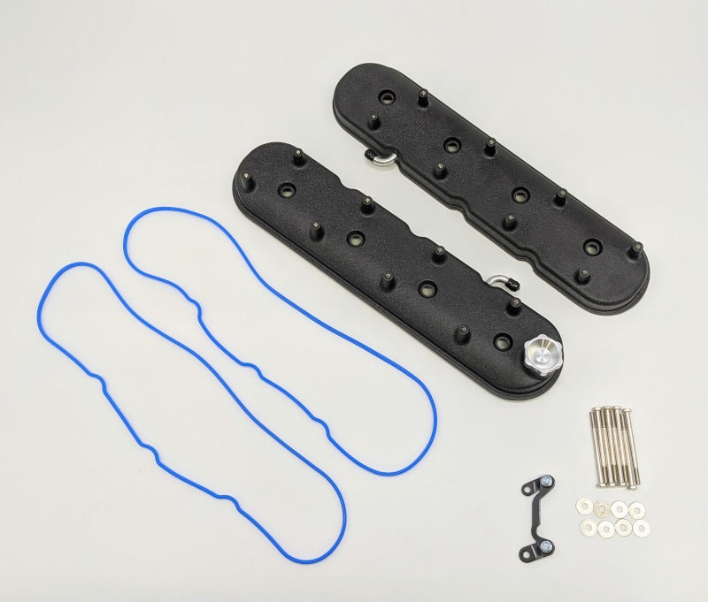 Granatelli Motor Sports 96-22 GM LS Standard Hieght Valve Cover w/Angled Coil Mount - Blk Wrinkle (Pair) - Engine