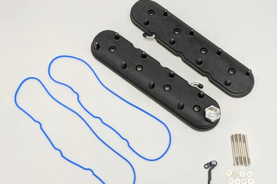 Granatelli Motor Sports 96-22 GM LS Standard Hieght Valve Cover w/Angled Coil Mount - Blk Wrinkle (Pair) - Engine