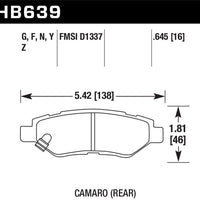 Hawk Performance 10-15 Chevrolet Camaro 3.6L / 08-14 Cadillac CTS (w/JE5/J55 Brakes) DTC-60 Race Rear Brake Pads