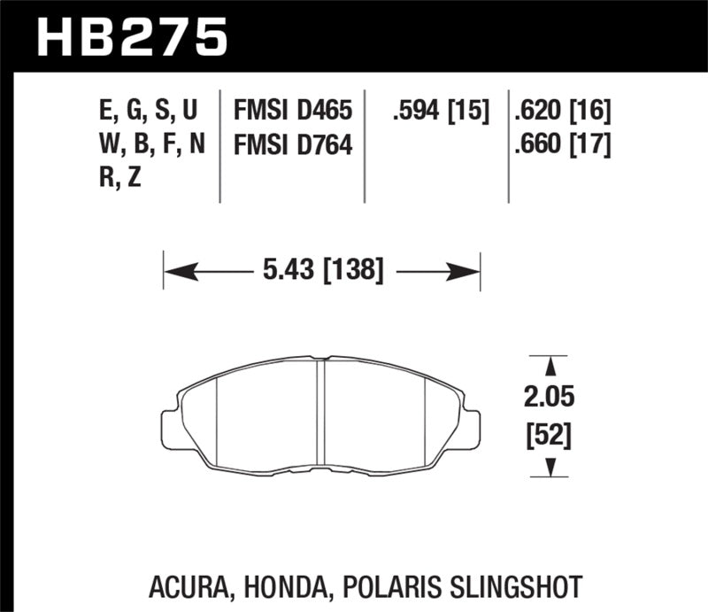 Hawk Performance Honda 98-02 Accord / 06-11 Civic / Polaris Slingshot HT-10 Race Front Brake Pads (Two Pads/Box)