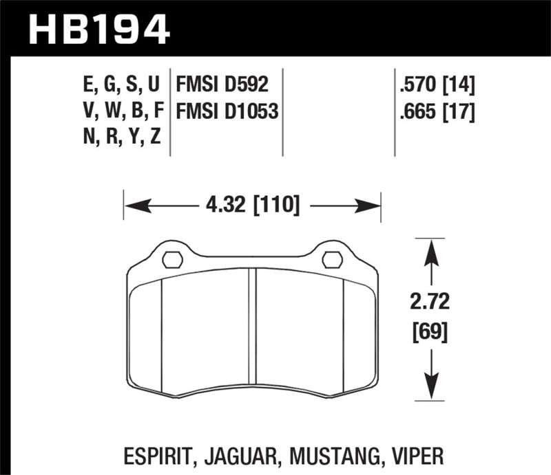 Hawk Performance Mustang/Camaro/Lotus Brembo Calipers ER-1 Endurance Racing Brake Pads - Brakes Rotors &