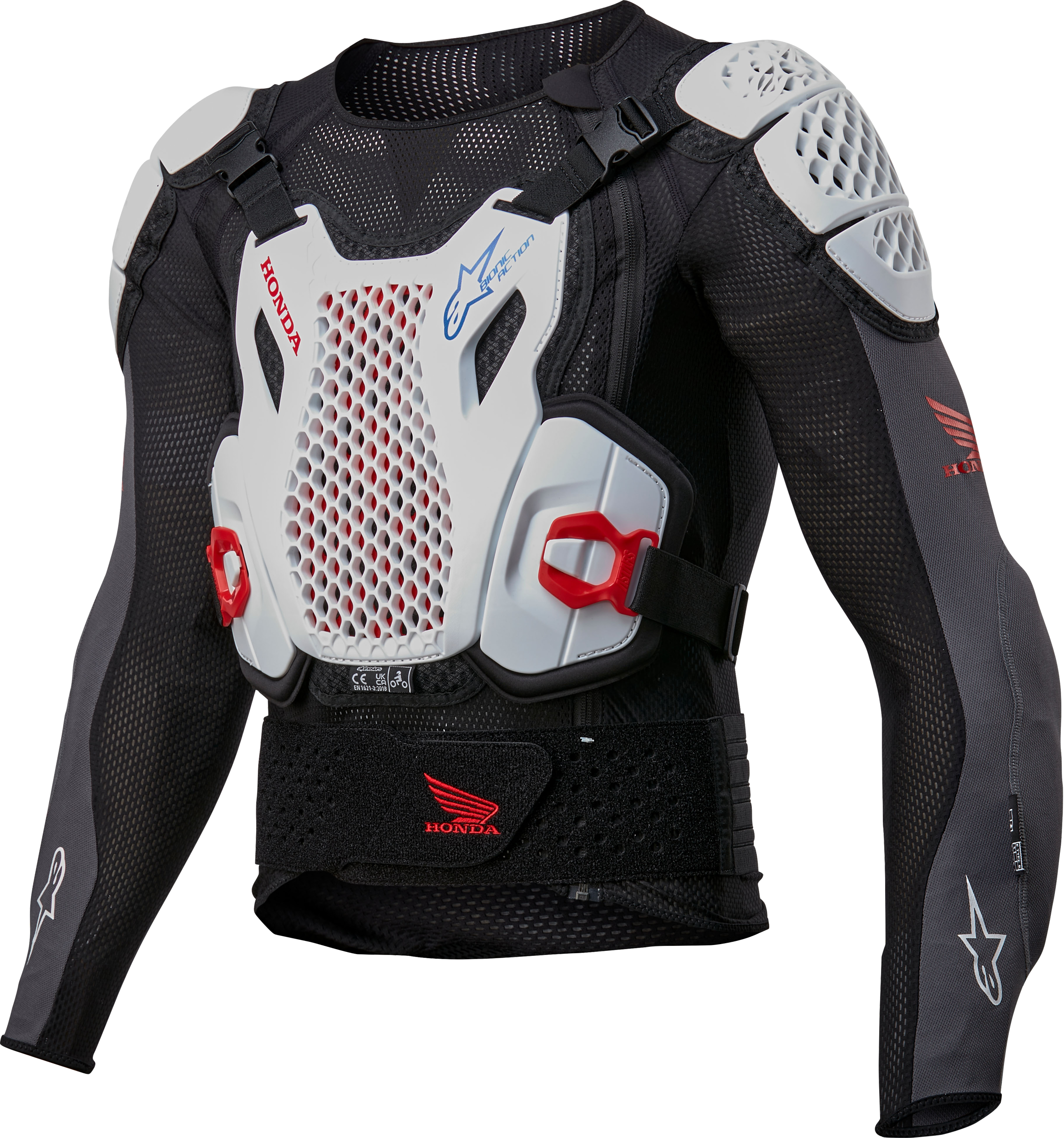 Alpinestars Honda Bionic + V2 Protection Jacket Blk/wht/blu/br Red Xl - Black/White/Blue/Bright / 2X-Large - Apparel