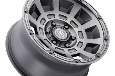 ICON Thrust 17x8.5 6x5.5 0mm Offset 4.75in BS 106.1mm Bore Smoked Satin Black Wheel - Wheels