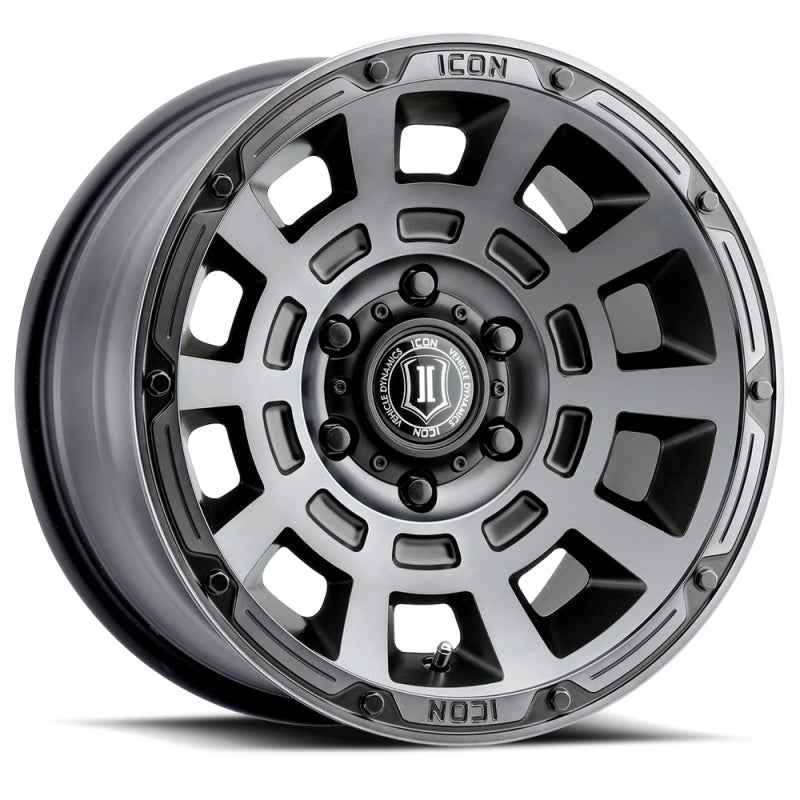 ICON Thrust 17x8.5 6x5.5 0mm Offset 4.75in BS 106.1mm Bore Smoked Satin Black Wheel - Wheels