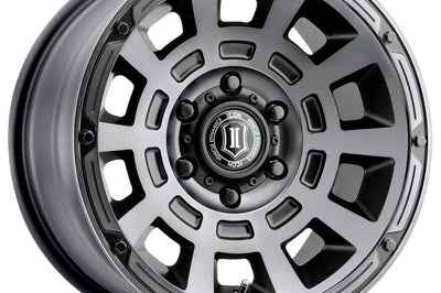 ICON Thrust 17x8.5 6x5.5 0mm Offset 4.75in BS 106.1mm Bore Smoked Satin Black Wheel - Wheels