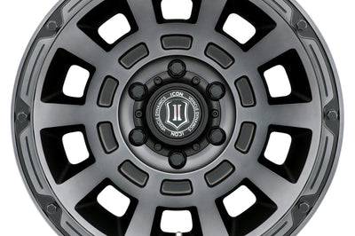 ICON Thrust 17x8.5 6x5.5 0mm Offset 4.75in BS 106.1mm Bore Smoked Satin Black Wheel - Wheels