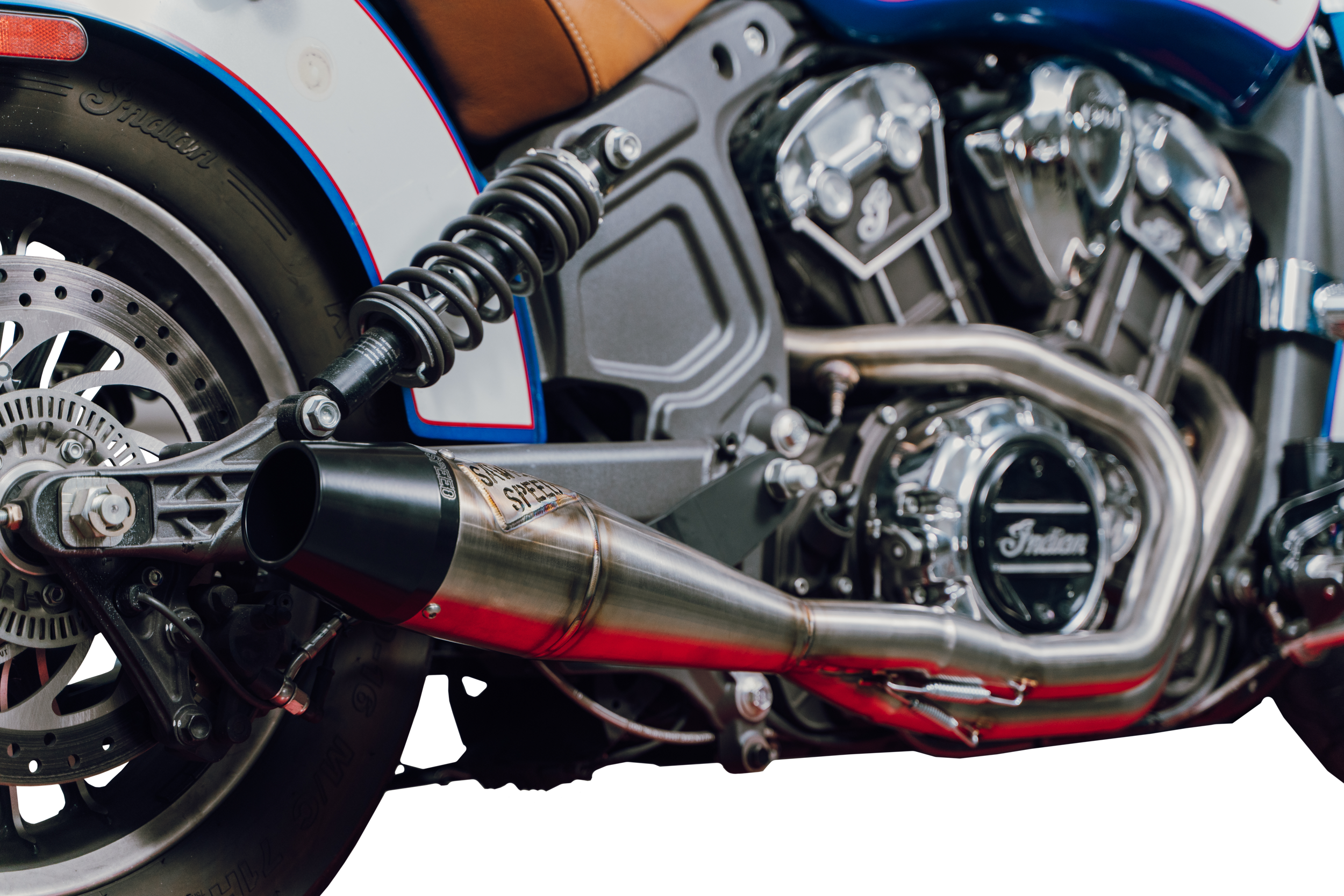 Sawicki Indian Scout Mid Length Brushed Ss W/ Blk End Cap - Harddrive Products