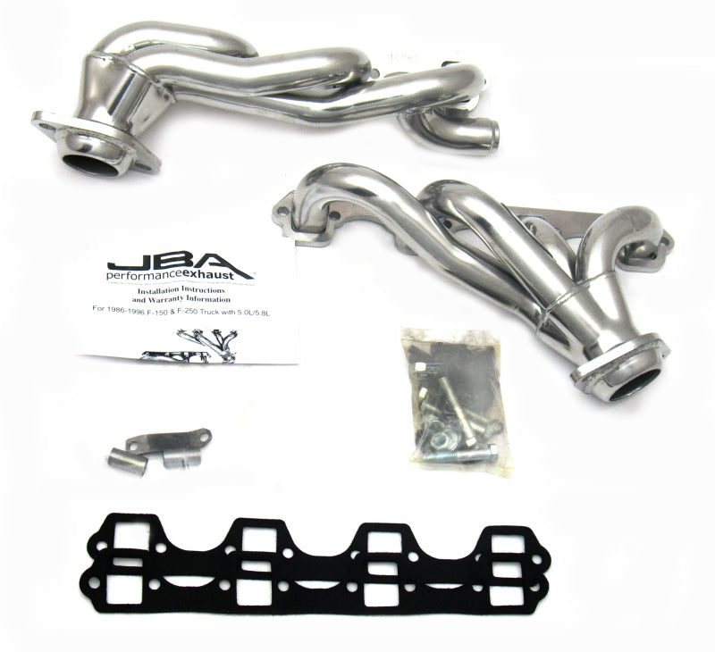 JBA 87-96 Ford F-150 5.8L SBF 1-5/8in Primary Silver Ctd Cat4Ward Header - Exhaust Mufflers & Tips