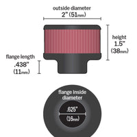 K&N Engineering 0.625 inch ID 2 OD 1.5 H Clamp On Crankcase Vent Filter - Air Filters