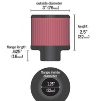 K&N Engineering 1.25in Flange ID x 3in OD 2.5 inch H Rubber Base Crankcase Vent Filter - Air Filters
