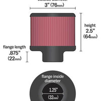 K&N Engineering 1.25in Flange ID x 3in OD 2.5in H Rubber Base Crankcase Vent Filter - Air Filters