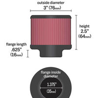 K&N Engineering 1.375in Flange ID x 3in OD 2.5in H Rubber Base Crankcase Vent Filter - Air Filters
