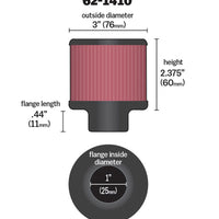 K&N Engineering 1 inch ID 3 OD 2.375 H Rubber Base Crankcase Vent Filter - Air Filters