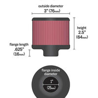 K&N Engineering 1in Flange ID x 3in OD 2.5in Height Clamp On Crankcase Vent Filter - Air Filters