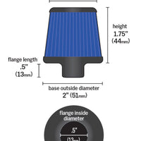 K&N Engineering 2in Base OD x.375in Flange ID 1.75in H Rubber Crankcase Vent Filter - Blue - Air Filters