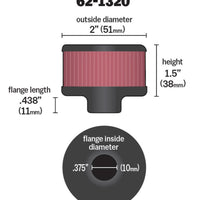 K&N Engineering Clamp On Rubber Base Crankcase Vent Filter 0.375in Flange ID x 2in OD 1.5in Height - Air Filters