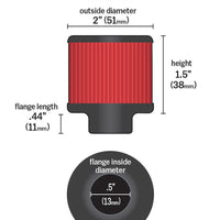 K&N Engineering Clamp On Rubber Base Crankcase Vent Filter 0.5in Flange ID 2in OD 1.5in Height - Air Filters