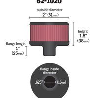 K&N Engineering Steel Base Crankcase Vent Filter.625in OD x 2in 1.5in Height - Air Filters