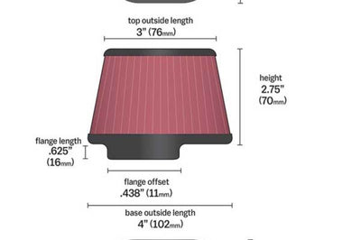K&N Engineering Uni Chrome Oval Tapered Filter 2.125in FlgID x 4inB OL 3inB OW 3inT 2inT 2.75in H - Misc Powersports