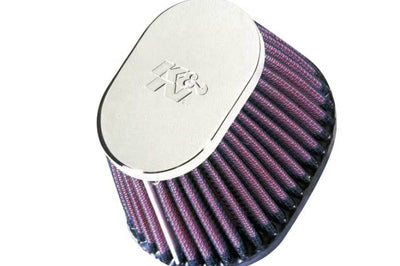 K&N Engineering Uni Chrome Oval Tapered Filter 2.125in FlgID x 4inB OL 3inB OW 3inT 2inT 2.75in H - Misc Powersports