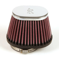 K&N Engineering Uni Chrome Oval Tapered Filter 2.125in FlgID x 4inB OL 3inB OW 3inT 2inT 2.75in H - Misc Powersports