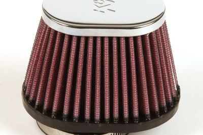 K&N Engineering Uni Chrome Oval Tapered Filter 2.125in FlgID x 4inB OL 3inB OW 3inT 2inT 2.75in H - Misc Powersports